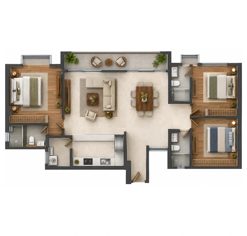 3 BHK floor plan at Godrej Hillside Vikhroli, approx. 1,250 - 1,500 sq.ft.